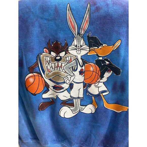 VTG SPACE JAM Looney Tunes Basketball Tie Dye Double Side Crew Neck Sweatshirt S - Picture 12 of 12